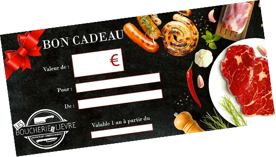 Carte cadeau avec des saucisses, champignons et espace pour le montant